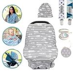 Dodo Babies Nursing Cover Set - Soft, Multipurpose Stretch Scarf for Breastfeeding and Car Seat Cover, Two Universal Pacifier Holders, Binky Case, Storage Bag - Modern Geo Print for Baby Girl or Boy