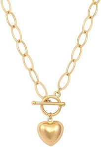 CANEVINKA 18K Gold Plated Love Heart Pendant Necklace for Women Dainty Oval Link Chain Layered Long Necklaces Toggle Lock Handmade Statement Jewelry 20”