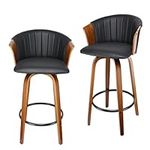 Moustache 23.6 Inch Wood Bar Stools Swivel Bar Chairs with Backrest and Foot Ring, Counter Kitchen Stools, 2/Pack