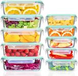 Feshory 10 Pack Airtight Glass Food Storage Containers with Lids (1040ML&370ML) - Glass Meal Prep Food Containers, Lunch Box Safe for Microwave, Freezer, Dishwasher Kitchen Storage & Organisation