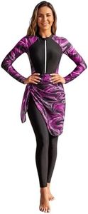 Muslim Swimwear for Women - Islamic Arabic Modest 2pcs Rash Guard Set with Cover Up Long Sleeve Full Coverage Swimsuit Zip Front UPF 50+ Surfing Beachwear Rashguard Bathing Suits Black Purple XL