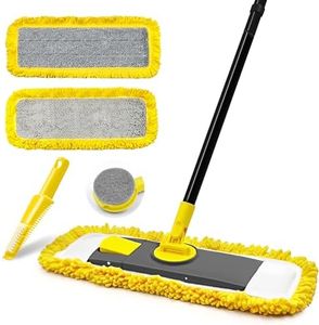 JEHONN Flat Mop for Floor Cleaning, Dry Wet Dust Mops with Microfiber & Chenille Pads for Hard Wood Laminate Tile Vinyl Kitchen Bathroom Home (Yellow)
