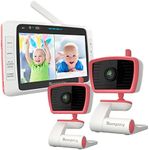 Moonybaby 5" No WiFi Baby Monitor with 2 Cameras and Audio, Split Screen with Wide View, 2-Way Audio, Auto Night Vision, Zoom, Sound Activated, and Temperature Display