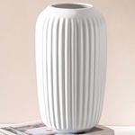 White Ceramic Vase, Large Flowers Vase in French Country Style for Home Decor, Ribbed Vase for Wedding Dinner Table Office Bedroom - 10 Inch / 25 CM