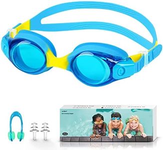 JATEKA Gafas de Natación para Niños, Adecuadas y Cómodas Gafas de Natación con Clip de Nariz Enchufe de Oído, Antiniebla Sin Fugas Gafas Natación Ajustable para Niños de 4 a 14 años - Lago Azul