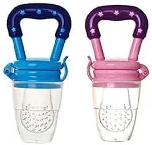 Miracle Moms Silicone Fruit Feeder for Baby 6-12 Months/Baby Fruit Nibbler and Pacifier/Newborn Nipple Feeder (BPA Free) (2, Blue+ Pink)