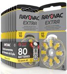 80 Hearing Aid Batteries Rayovac Extra 10. 10x8 Pack PR70 Yellow Size