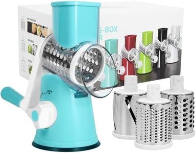Cudebo Rotary Cheese Grater, Cheese Grater Hand Crank with 3 Interchangeable Blades, Manual Cheese Shredder with Strong Suction Base, Easy to Use and Clean, Blue
