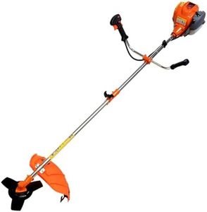 eSkde 4 Stroke Petrol Strimmer with Blades - Heavy Duty Petrol Grass Trimmer and Brush Cutter with Bull Horn Handles | Brushcutter Strimmer with Metal Blade and Nylon Head 410mm Cutting Width
