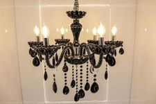 swanart Vintage Black Crystal Chandelier - Elegant 6-Light Pendant with Black Beads and Candle-Style Lights, Perfect for Living Rooms, Dining Rooms, and Bedrooms