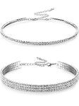 Hicarer 2 Pieces Rhinestone Choker Necklaces 1 and 3 Rows Women Crystal Choker Necklaces