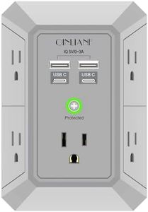 USB Wall Charger, Surge Protector, QINLIANF 5 Outlet Extender with 4 USB Charging Ports (4.8A Total) 3-Sided 1680J Power Strip Multi Plug Outlets Wall Adapter Spaced for Home Travel Office(2U2C),Grey