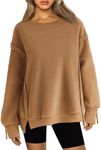 Zeagoo Winter Jackets For Women Long Sleeve Fuzzy Fleece Jacket Light Wieght Sherpa Hoodies Pullover Crewneck Loose Fit Fall Coats 2024,Brown,M