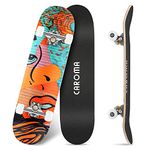 Caroma Skateboard for Beginner, 79cm Complete Skateboards, 9 Layer Maple Wood Deck, Double Kick Trick Concave Cruiser Skateboards, 4 Wheels Longboard for Kids Teen Girl Boy Skateboarding YD-618