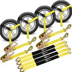 Trekassy Wheel Net Car Tie Down Straps Heavy Duty 4 Pack for Trailers with 4 Axle Straps and 4 Ratchet with Snap Hooks