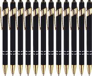 LINFANC 12 Pack Black Gold Ballpoint Pen with Stylus Tip, 1.0 mm Black Ink Smooth Writing Pens, Metal Stylus Pens for Touch Screens