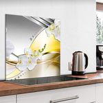 murando Glass Splashback for Kitchen Backsplash Cooker Protector Tempered Glass Decorative Wall Art Panel Heat Resistant Graphic 60x60 cm / 24"x24" Abstract Orchid Flowers Yellow b-C-0636-aq-a