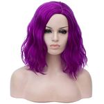 Alacos Fashion 35cm Short Curly Full Head Wig Heat Resistant Daily Dress Carnival Party Masquerade Anime Cosplay Wig +Wig Cap (Bright Purple)