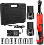 Shulltji 3/8'' Cordless Ratchet Wrench, 18V Electric Ratchet 40Ft-lbs with 7 Sockets Set, 2 * 2.0Ah Batteries & Charger, 0-450RPM Adjustable Speed Battery Ratchet, Electric Wrench with LED Light