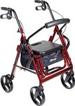 Drive Medical 795BU Duet Dual Function Transport Wheelchair Rollator Rolling Walker, Burgundy, Comfortable Padded Seat, Carry Pouch for Added Privacy and Security of Personal Items