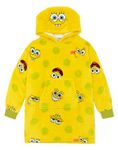 SPONGEBOB SQUAREPANTS Kids Wearable Blanket | Boys & Girls Sponge Bob All Over Print Fleece Hoodie | Yellow Cosy Heavyweight Snuggle Hooded Pullover | Cartoon TV Series Loungewear Gift for Children