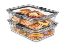 Rubbermaid 2118315 Brilliance Glass Storage 8-Cup Food Containers with Lids, 2-Pack (4 Pieces Total), BPA Free and Leak Proof, Large, Clear