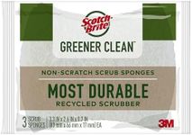 Scotch-Brite Greener Clean Non-Scratch Scrub Sponge, Sponge for Washing Dishes, Cleaning Kitchen, Superior Performance and Made with Sustainable Materials, Dishwasher Safe, 3 Scrub Sponges