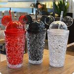 Ladli Glitter Mickey Printed Sipper Bottle with Straw for Kids, Sipper Glass Tumbler/ Sipper Bottle/ Water Bottle/Gel Freezer Sipper(Set of 1 )