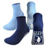 TENQUAN Non Slip Yoga Socks Anti Slip Yoga Socks with Grips for Pilates Grippy Cotton Socks for Home Hospital Workout Sports (2 Pairs Blue, Unisex L (UK 9-11 / EU 43-46))