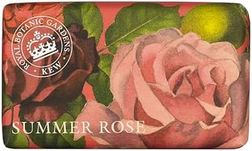 The English Soap Company Royal Botanical Gardens Kew Wrapped Soap Bar, Rose Shea Butter Soap Bar, Moisturising Soap Bar for Face and Body, Summer Rose Scent 240g