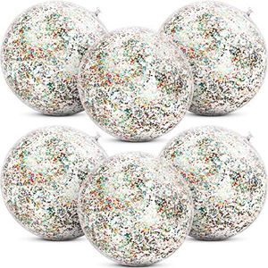 Gejoy 6 Pieces Inflatable Glitter Beach Ball Confetti Beach Balls Transparent Swimming Pool Party Ball for Summer Beach Water Play Toy, Pool and Party Favor, 16 Inch (Multicolor)