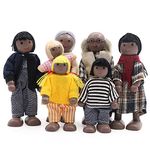 SumDirect Sets of 7 People Wooden Family Doll Toys, Lovely Happy Family Dolls Playset Doll House Accessories for Doll House Kids Children Toy (style 4)