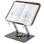 LYFETC Book Stand for Reading, Adjustable Book Holder with 360° Rotation Rase, Foldable Book Holder with Elastic Page Clips for Music Scores, Recipe, Magazines, Laptop - Black