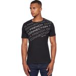 French Connection Mens Premium Half Sleeve Crew Neck T-Shirt with Letter Print Logo Design(L,Weaver Black)