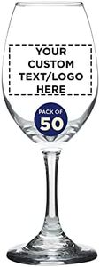 Custom Rioja Wine Glasses with Stem 10 oz. Set of 50, Personalized Bulk Pack - Color Bottom, Perfect for Wedding, Party Favors, Birthday, Bridal Shower Gifts - Clear