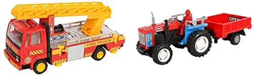 Centy Toys Fire Ladder Truck, Yellow & Trolley Tractor (Colors May Vary), Kids