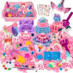 Hohosunlar Unicorn Sensory Bin Girl Kid Toy,3 Colors Play Sand Art Kit with Sandbox,13 Castle Unicorn Mold,Kid Craft Unicorn DIY Painting w/3 Gem Sticker,Birthday Gift for Girl Toddler Ages 3-8