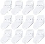 CozyWay Baby Girl Turn Cuff Ruffle Socks, 12 Pairs, White, 3-5 Years Old