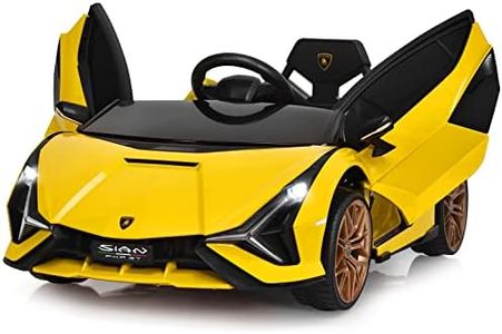 INFANS 12V Licensed Lamborghini Sian Kids Ride On Car with Parent Remote Control, Spring Suspension, MP3 Player, Electric Toy Roadster Carbon Fiber Textured for Toddler (Yellow)