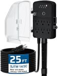 DEWENWILS Outdoor Waterproof Power Stake Timer with 25FT Extension Cord, Photocell Dusk to Dawn Timer, 6 Grounded Outlets & Safety Cover, Ideal for Lights, Yard, Garden, Black