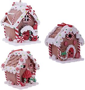 3Pcs Christmas Gingerbread House Ornaments with LED Light LED Gingerbread House Xmas Tree Ornament Village Hanging Lighted Decoration