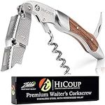 Premium Stainless Steel & Rosewood Waiters Corkscrew: All-in-one Wine Opener, Foil Cutter & Bottle Opener By HiCoup Kitchenware