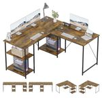 Homall Gaming Desk 220CM,Corner Desk with Storage Shelf,l Shaped Desk,Pc desk，Study table，Suitable for both Study and Home Office,Brown