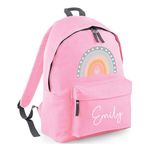 Personalised Kids Backpack - Custom Rucksack with Name - Multiple Designs & Colours - Ideal for Boys, Girls, Nursery and Primary School Children Back to School (Small, Boho Rainbow, Pink)