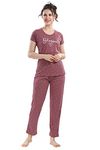 DZZO Women's Cotton Printed Night Suit Pajama Set (Dz-Ns-2040_Red_M)