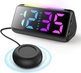 Loud Alarm Clock for Heavy Sleepers, Vibrating Alarm Clock with Bed Shaker, Night Light, RGB Display, Brightness Dimmer, Vibration Alarm Clock Bedside for Hearing Impaired Deaf People