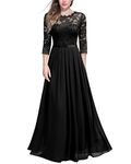 MIUSOL Women's Retro Floral Lace 3/4 Sleeve Wedding Bridesmaid Maxi Dress (Large, Black)