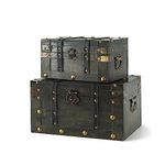 SLPR Alexander Wooden Trunk Chest with Straps (Set of 2, Rustic Brown) | Decorative Treasure Box