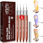 SAVILAND Ultra-Fine Nail Art Liner Brushes Set: 4Pcs 5A+ Level Liner Brush for Nails Gel Sandalwood Handle Nail Design Pen for Tiny Details, French Tips filling, Drawing Line Pro Salon DIY 5/9/11/20mm