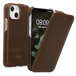 kalibri Flip Case Compatible with Apple iPhone 13 mini - Ultra Slim Leather Protective Phone Cover - Brown